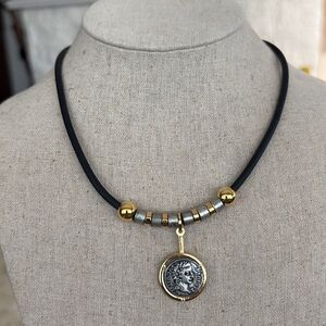 Roman Coin Necklace Reproduction Quinarius Tiberius Emperor Pure Gold Coated